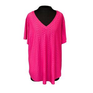 Womens Plus Size Hot Pink Lightweight Textured V-Neck Short Sleeve 3XL By Ofeefa